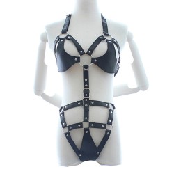 leather harness w removable bra