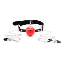 breatheable ball gag with nipple clamps