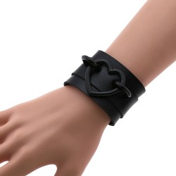 punk pu leather love ring black